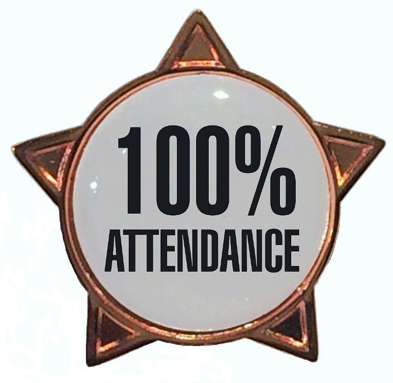 100% ATTENDANCE star badge